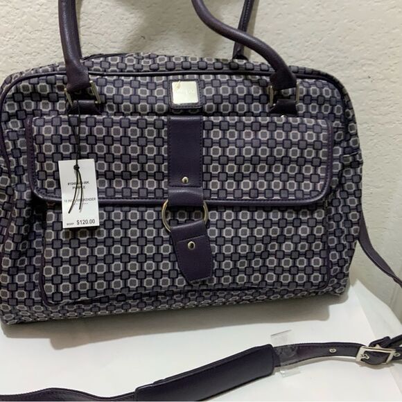 Nine & Company Nine West Purple Checkerboard duffle bag with 3 exterior pockets - Picture 3 of 13